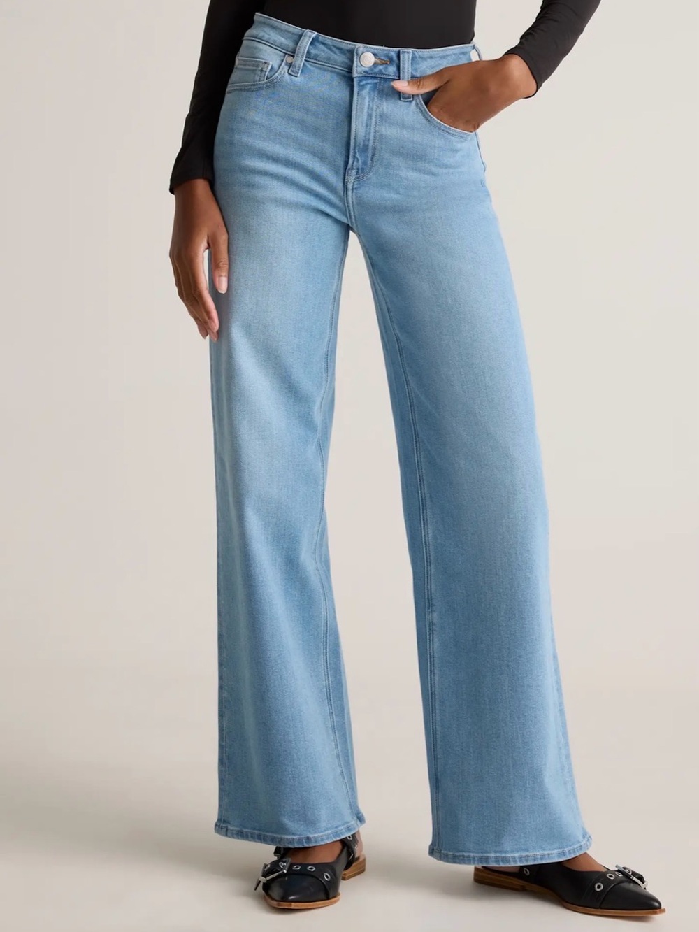 NWOT Quince Bella Stretch Wide-Leg Jeans - Frosted Blue - Size 24 Regular Length